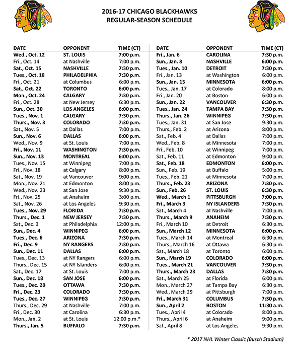 nhl blackhawks schedule